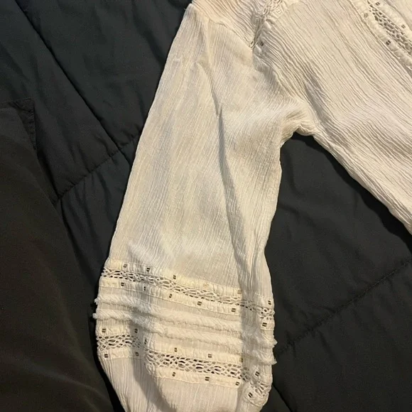 Free People Cream Button-Up Blouse with Lace Details - Picture 9 of 13